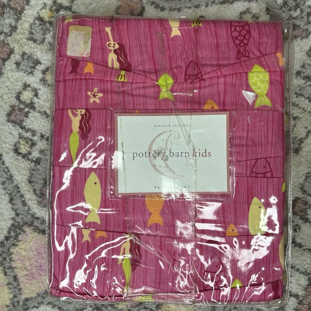 Pottery Barn‎ Kids Mermaid Full Bed Skirt Fish Pink New 100% Cotton Whimsy Decor